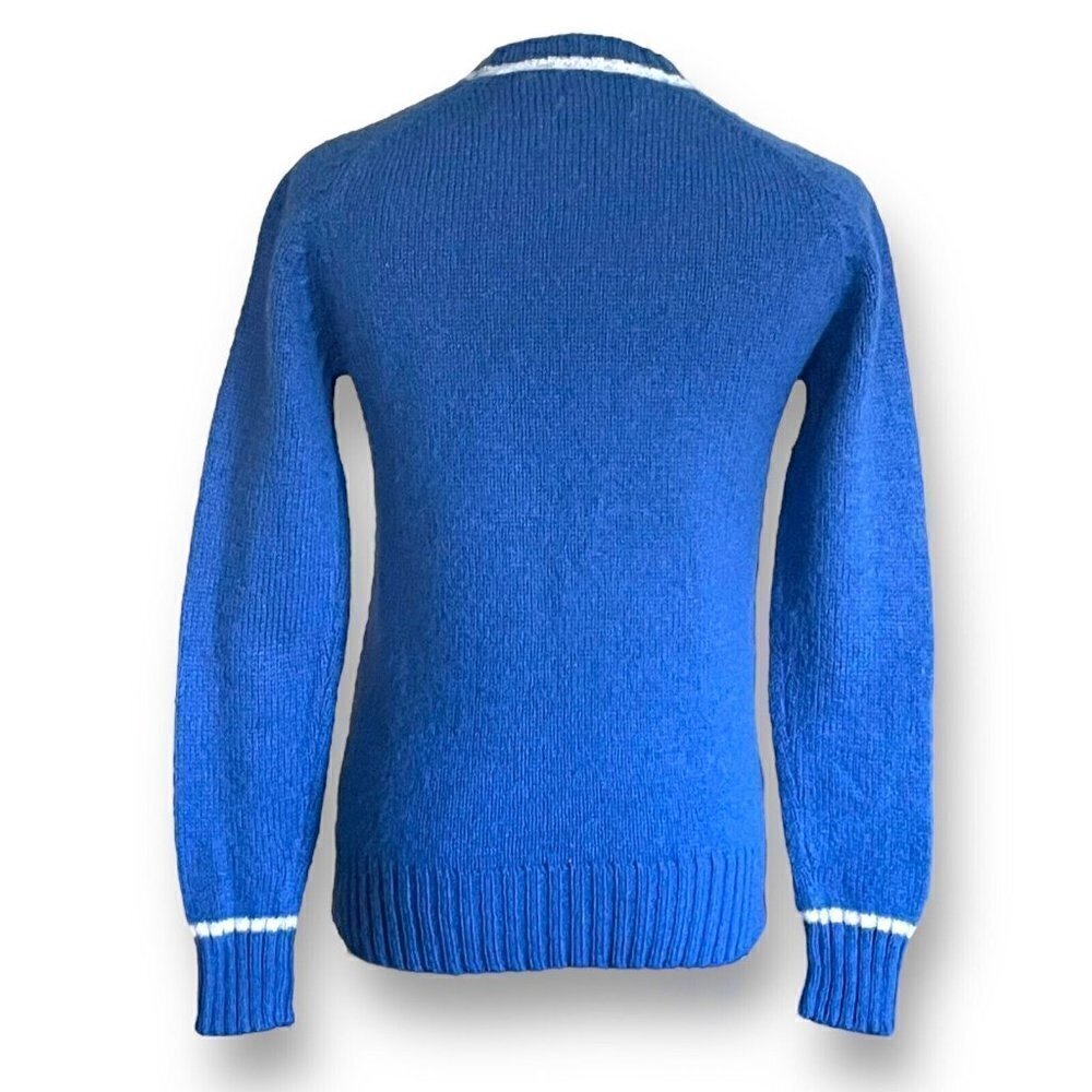 Scholastik Sportswear Womens Vintage 1970s Sweater Sz S Blue White Wool Crewneck - Picture 7 of 8
